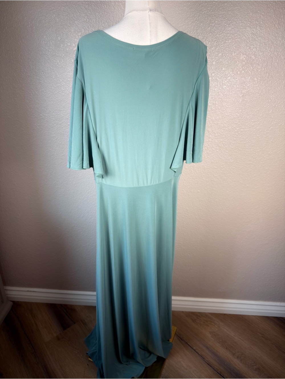 NWT Koh Koh V-Neck Teal Seafoam Green Maxi Dress with Flutter Sleeves, 2XL - Picture 4 of 7